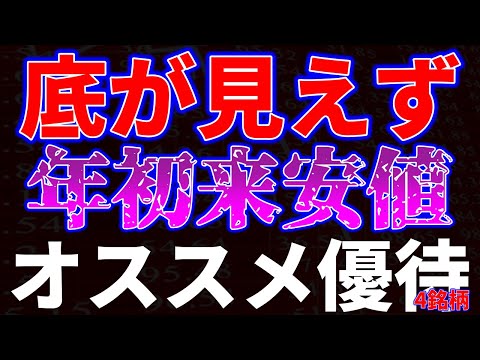 底が見えず年初来安値更新！オススメ優待４銘柄